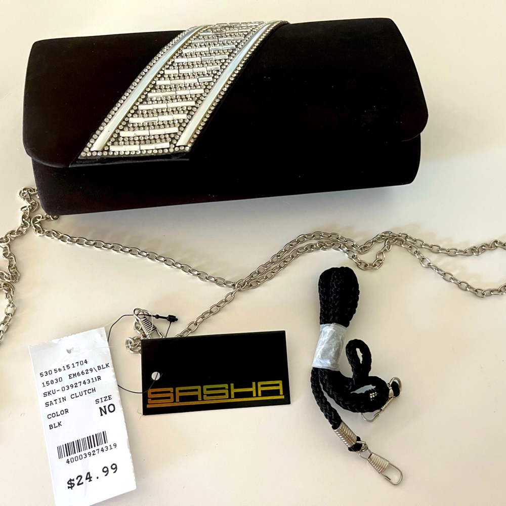 Black Satin Clutch with Embellishments